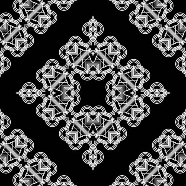 Kusursuz dekoratif dantel desenli. Soyut elmas monokrom arka plan. Vektör sanatı