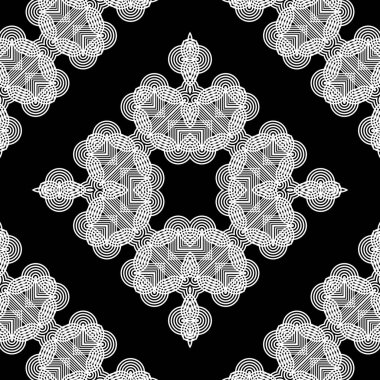Kusursuz dekoratif dantel desenli. Soyut elmas monokrom arka plan. Vektör sanatı