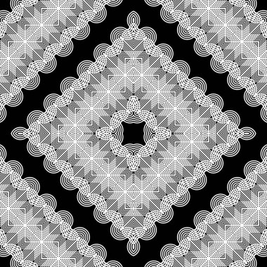 Kusursuz dekoratif dantel desenli. Soyut elmas monokrom arka plan. Vektör sanatı