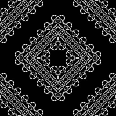 Kusursuz dekoratif dantel desenli. Soyut elmas monokrom arka plan. Vektör sanatı