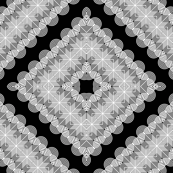 Kusursuz dekoratif dantel desenli. Soyut elmas monokrom arka plan. Vektör sanatı