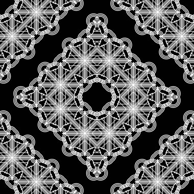 Kusursuz dekoratif dantel desenli. Soyut elmas monokrom arka plan. Vektör sanatı
