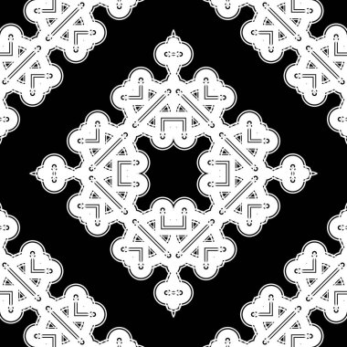 Kusursuz dekoratif dantel desenli. Soyut elmas monokrom arka plan. Vektör sanatı