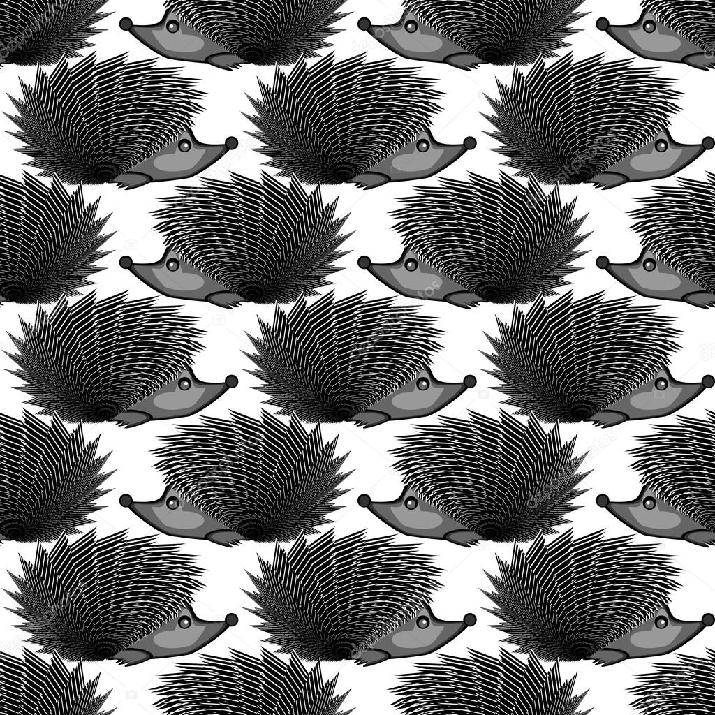 Design monochrome seamless diagonal pattern. Funny hedgehogs bac