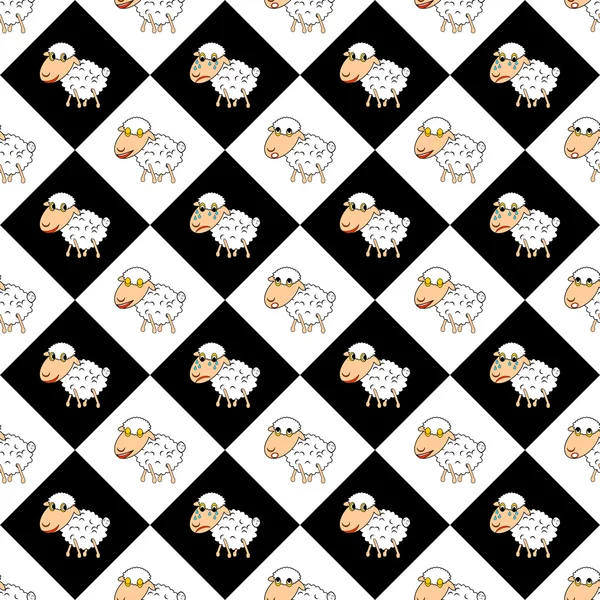 Design diamante bambini sfondo con divertente cartone animato pecore — Vettoriale Stock