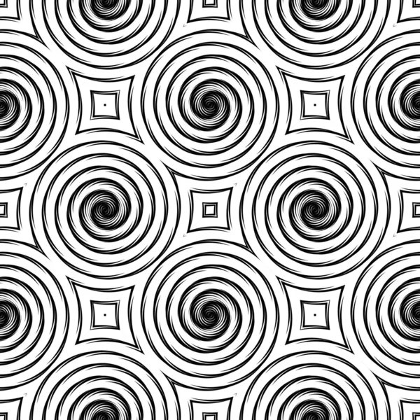 Diseño inconsútil patrón de movimiento espiral monocromo — Vector de stock