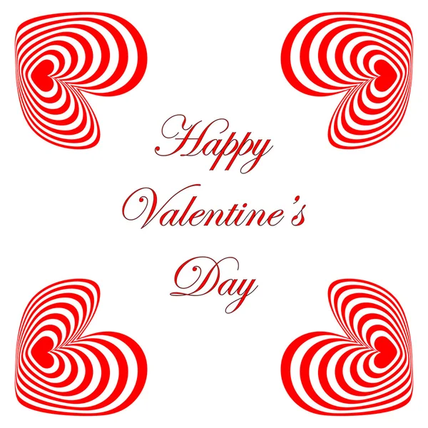 Diseño tarjeta de San Valentín con corazones rojos rayados — Vector de stock