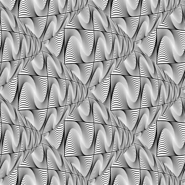 Diseño inconsútil monocromo patrón de onda de rejilla deformada — Vector de stock