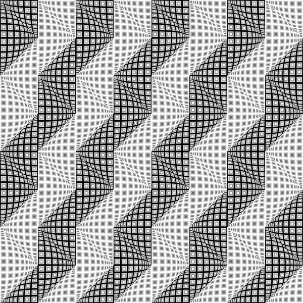 Naadloze monochroom kromgetrokken zigzag patroon ontwerpen — Stockvector