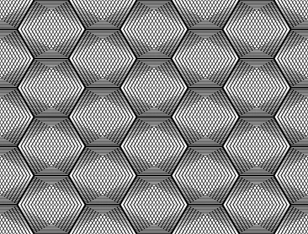 Naadloze monochroom zeshoek geometrische ontwerppatroon — Stockvector