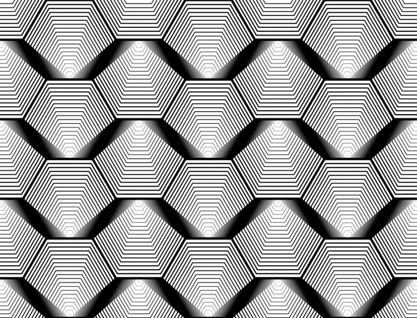 Naadloze monochroom zeshoek geometrische ontwerppatroon — Stockvector