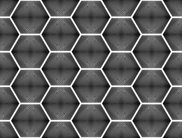 Naadloze monochroom zeshoek geometrische ontwerppatroon — Stockvector