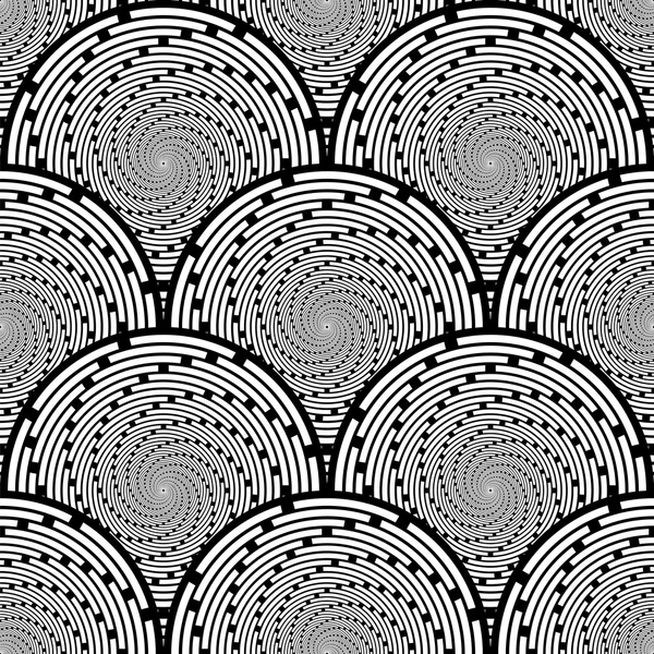 Diseño inconsútil monocromo giro movimiento fondo — Vector de stock