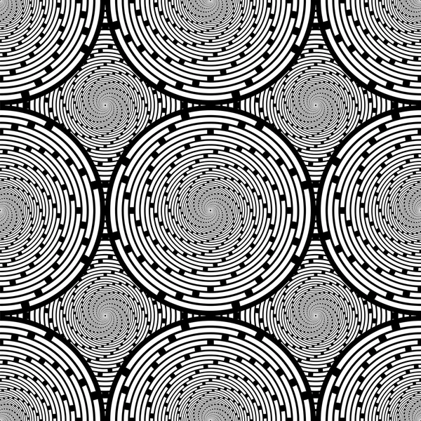 Diseño inconsútil monocromo giro movimiento fondo — Vector de stock