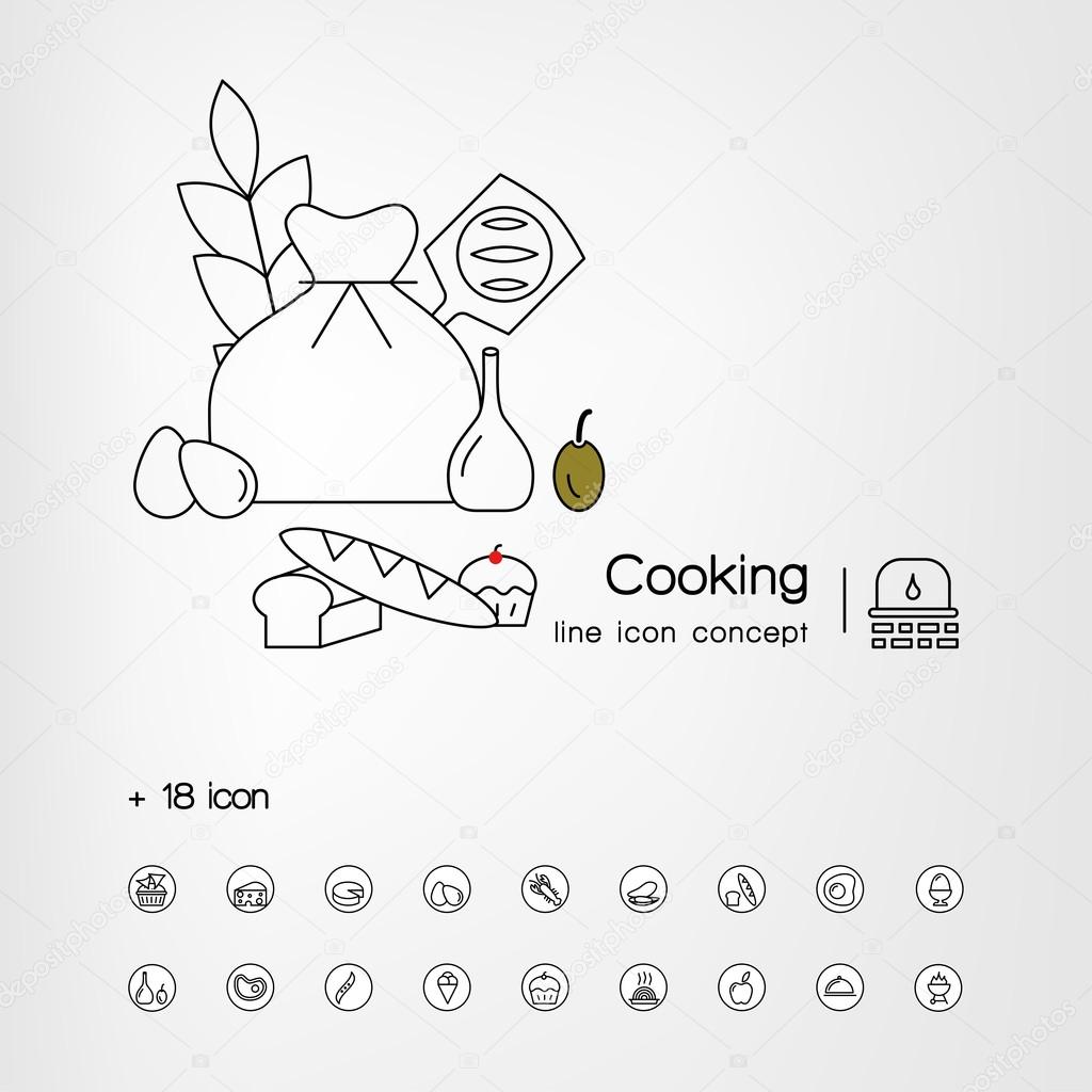 Banner template with icons of art cooking process