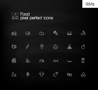 Food vector pixel perfect thin line symbol icon set.