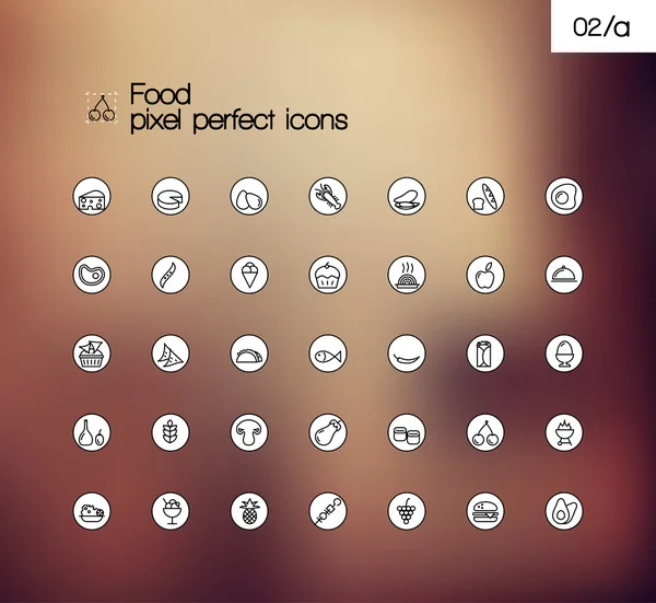 Food vector pixel perfect thin line symbol icon set. — Stock vektor