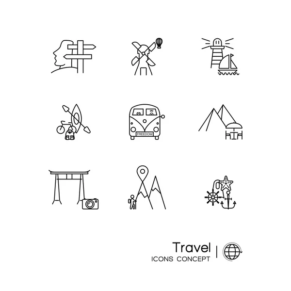 Travel and tourism thin line icons set. Outline symbol collectio — 图库矢量图片
