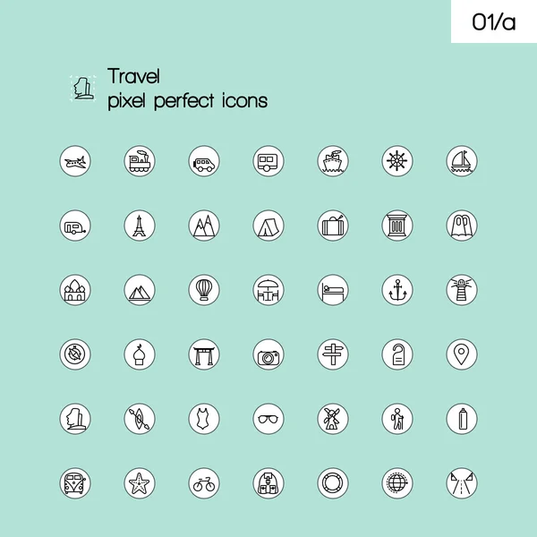 Travel and tourism modern thin line pixel perfect icons set. Out Stock Ilustrace