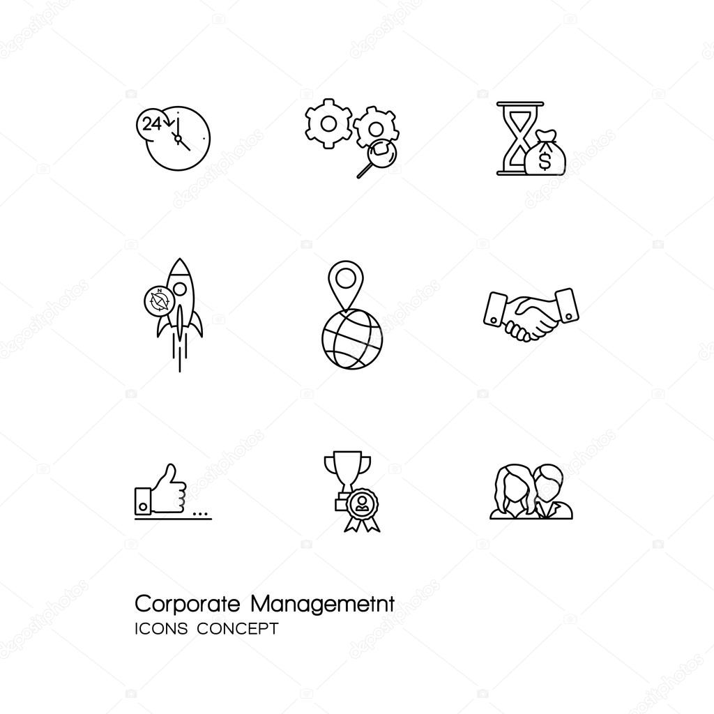 Modern thin line icons set of corporate management and business 