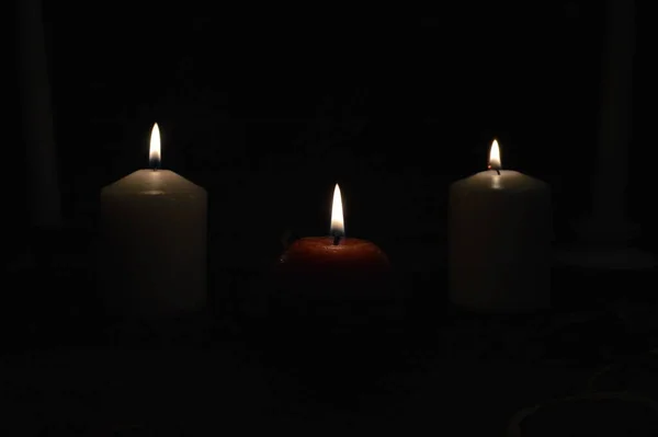 Group Burning Candles Black Background — Stock Photo, Image