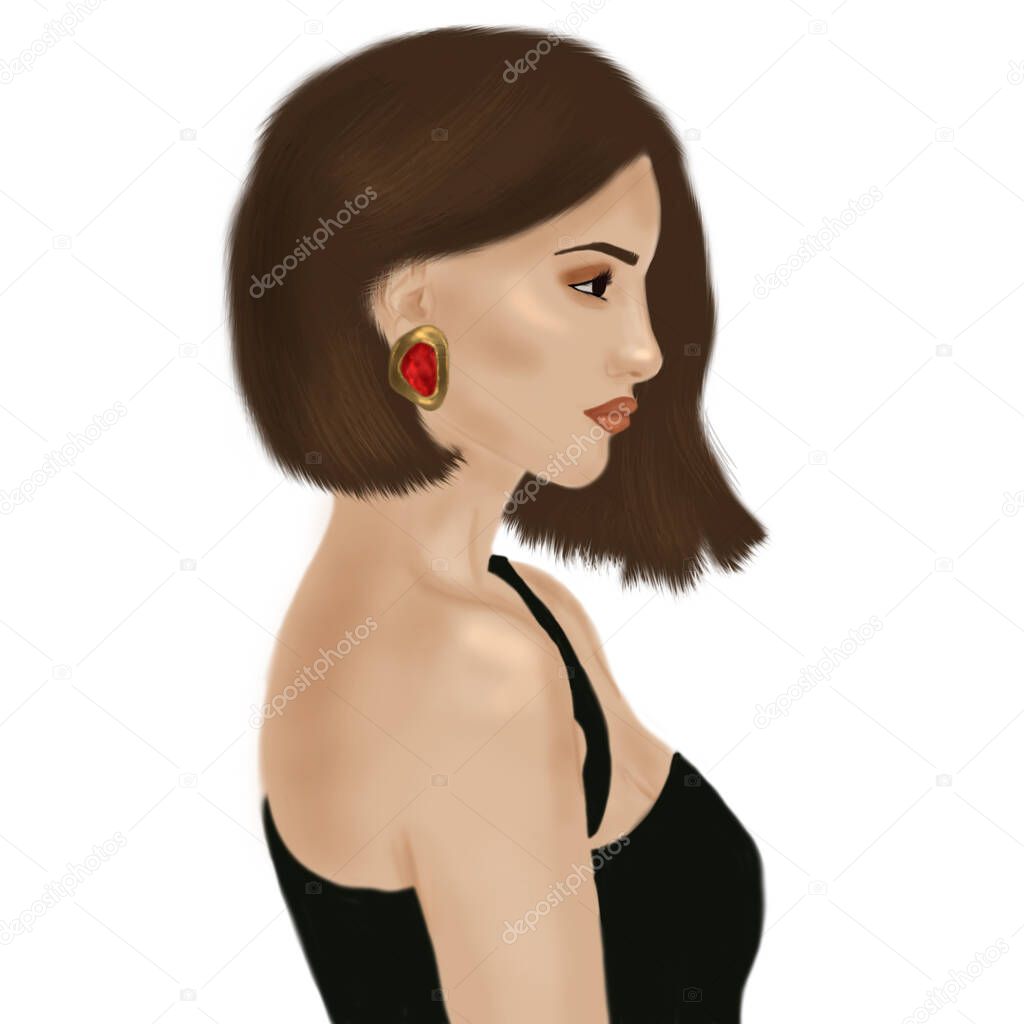 fashion illustration portrait of woman with earing