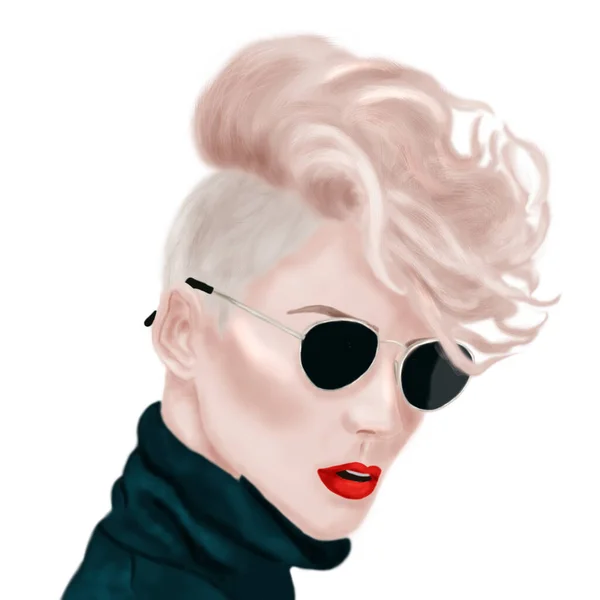 Fashion Illustration Portrait Woman Sunglasses — Stock Photo, Image