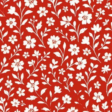 Kırmızı Beyaz Çiçek desenli baskı Modern Dekoratif Duvar Kağıdı Arka plan Çiçekleri Yaprak Vektör Tasarımı. Vektör illüstrasyonu