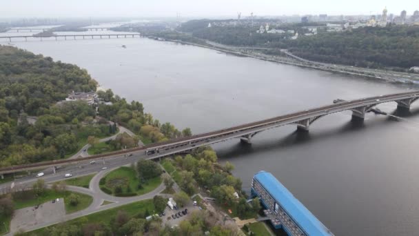 Dnipro river near Kyiv city, Ukraine aerial view. Dnieper, Kiev — Stock Video