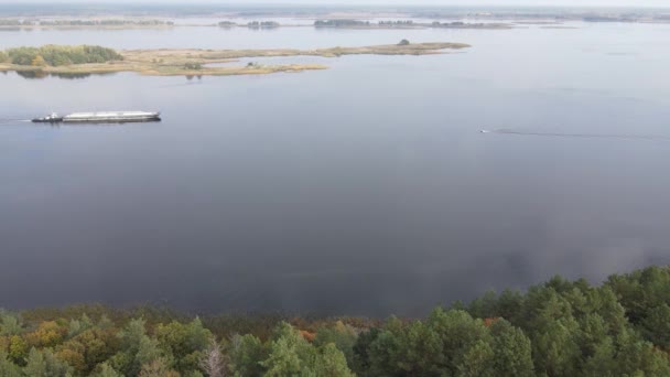 Aerial view of the Dnipro River - the main river of Ukraine — Stock Video