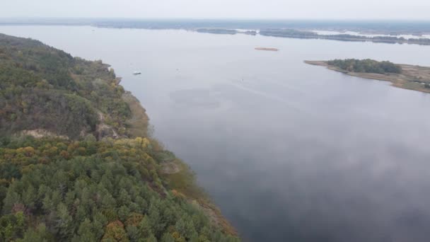 Beautiful aerial view of the river Dnipro. Ukraine, slow motion — Stock Video