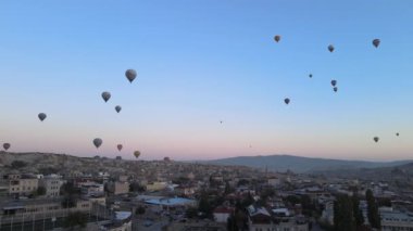 Cappadocia, Turkey : Balloons in the sky. Aerial view