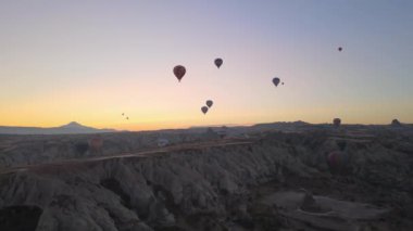 Cappadocia, Turkey : Balloons in the sky. Aerial view