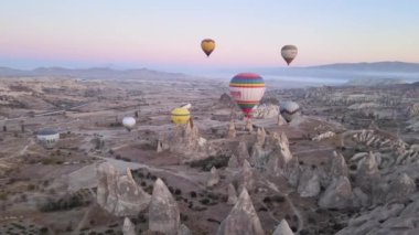 Cappadocia, Turkey : Balloons in the sky. Aerial view