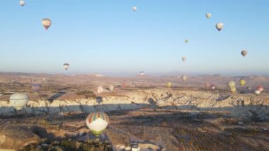 Cappadocia, Turkey : Balloons in the sky. Aerial view