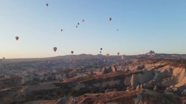 Cappadocia, Turkey : Balloons in the sky. Aerial view