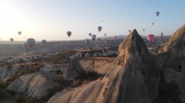 Cappadocia, Turkey : Balloons in the sky. Aerial view