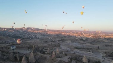 Cappadocia, Turkey : Balloons in the sky. Aerial view