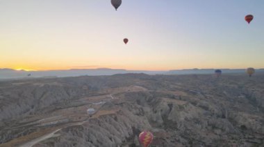 Cappadocia, Turkey : Balloons in the sky. Aerial view