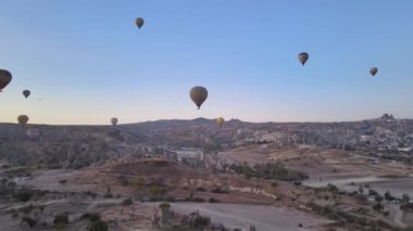 Cappadocia, Turkey : Balloons in the sky. Aerial view