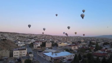 Cappadocia, Turkey : Balloons in the sky. Aerial view