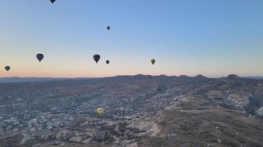 Cappadocia, Turkey : Balloons in the sky. Aerial view