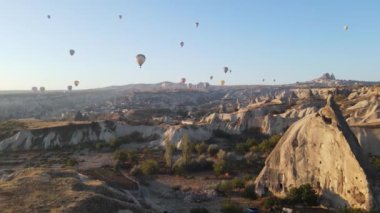 Cappadocia, Turkey : Balloons in the sky. Aerial view