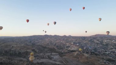 Cappadocia, Turkey : Balloons in the sky. Aerial view