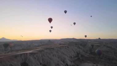 Cappadocia, Turkey : Balloons in the sky. Aerial view