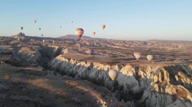 Cappadocia, Turkey : Balloons in the sky. Aerial view