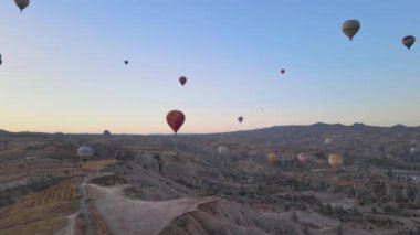 Cappadocia, Turkey : Balloons in the sky. Aerial view