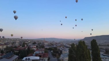 Cappadocia, Turkey : Balloons in the sky. Aerial view