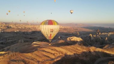 Cappadocia, Turkey : Balloons in the sky. Aerial view
