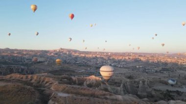 Cappadocia, Turkey : Balloons in the sky. Aerial view